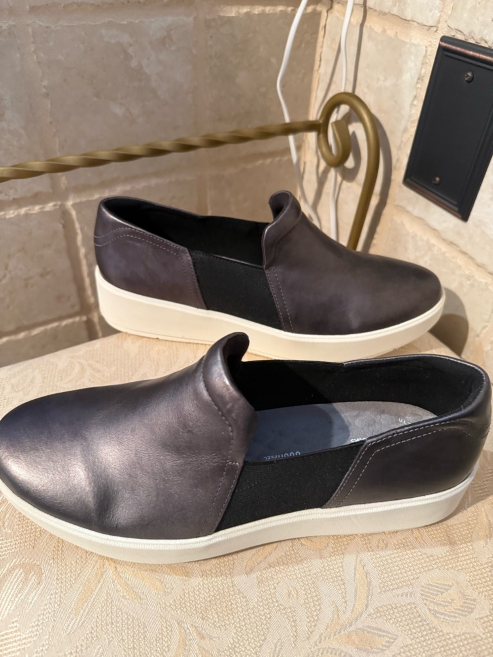 Clarks Women's Slip-On Sneakers in Dark Gray with Cream Sole